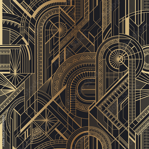 Seamless art deco geometric gold and black pattern