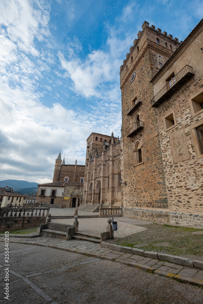 Main view of the Royal Monastery of Guadalupe, Caceres, Extremadura, Spain