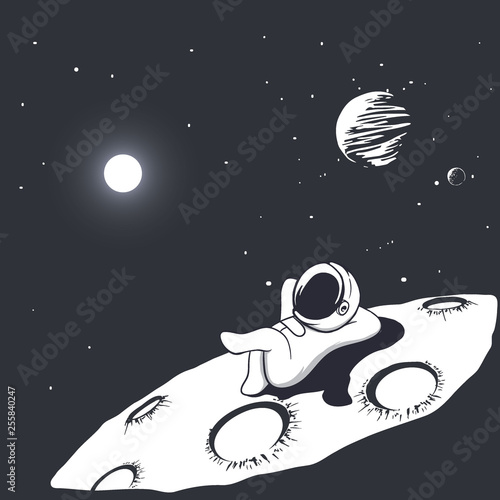 astronaut sunbathes on the moon
