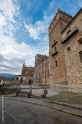 Main view of the Royal Monastery of Guadalupe, Caceres, Extremadura, Spain