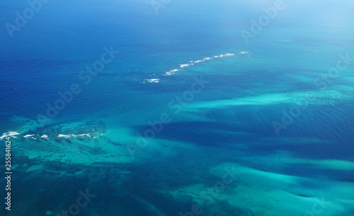 aerial view of Caribbean sea and coral reef