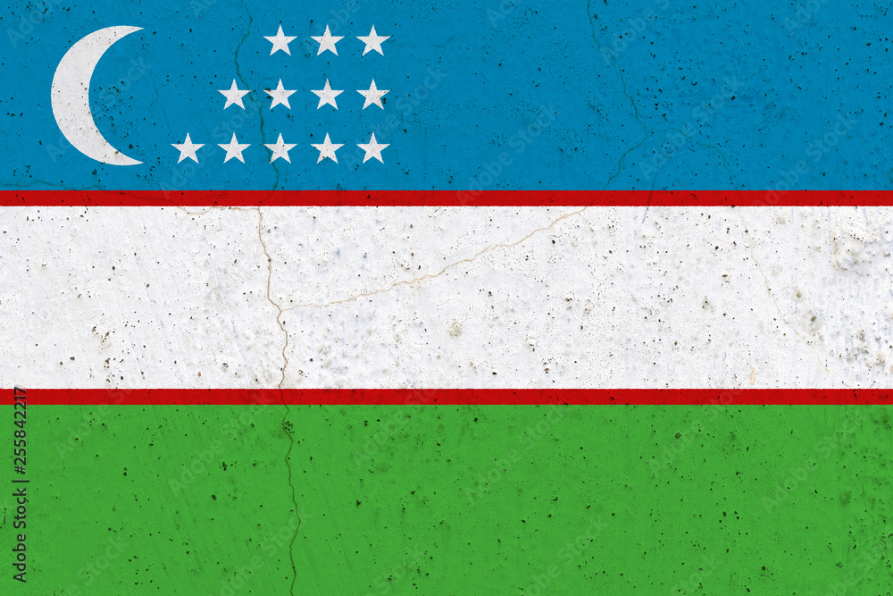 Uzbekistan flag on concrete wall
