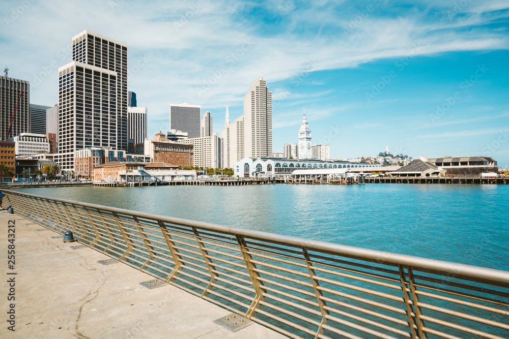 San Francisco skyline with Ferry building in summer, California, USA