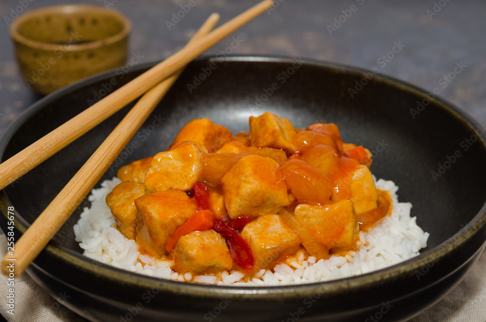 Sweet and sour pork on rice Sweet and sour pork on rice