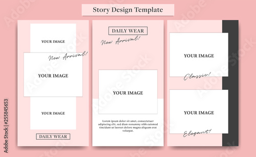Pink social media story design template set for fashion, cosmetic, event, or promotion with edgy collage photo layout
