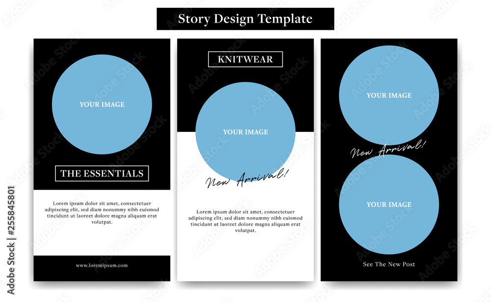 Social Media Story design template with round circle frame in black white classic style for fashion, promotion, or flyer ads banner Social Media Story design template with round circle frame in black white classic style for fashion, promotion, or flyer ads banner