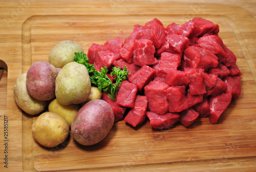 Raw Beef Cubes with Whole New Potatoes 