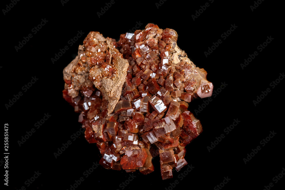 Macro mineral stone Vanadinite on a black background Macro mineral stone Vanadinite on a black background