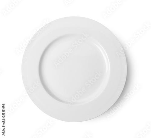 Empty ceramic round plate isolated on white backgroud