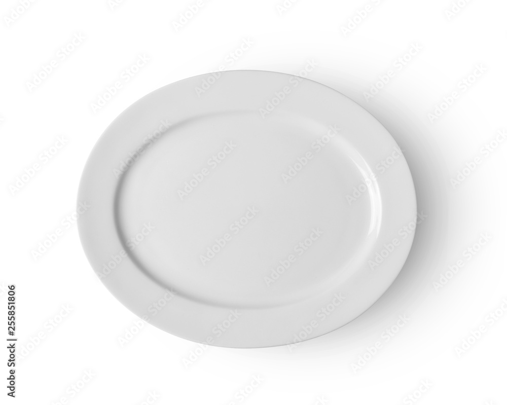 Empty ceramic round plate isolated on white backgroud. top view