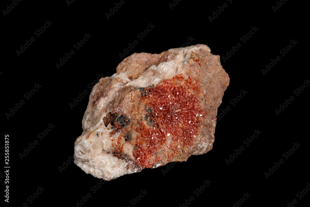 Macro mineral stone Vanadinite on a black background Macro mineral stone Vanadinite on a black background