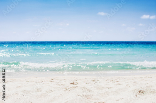 Summer vacation on tropical beach and ocean sea background. Travel relaxing holiday.