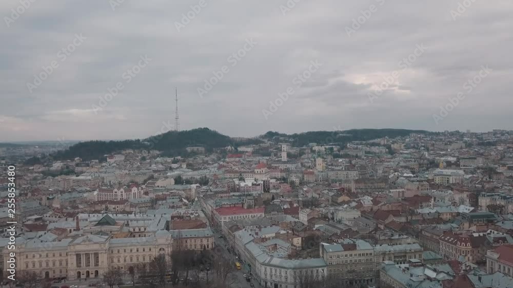 Aerial City Lviv, Ukraine. European City. Popular areas of the town Aerial City Lviv, Ukraine. European City. Popular areas of the town