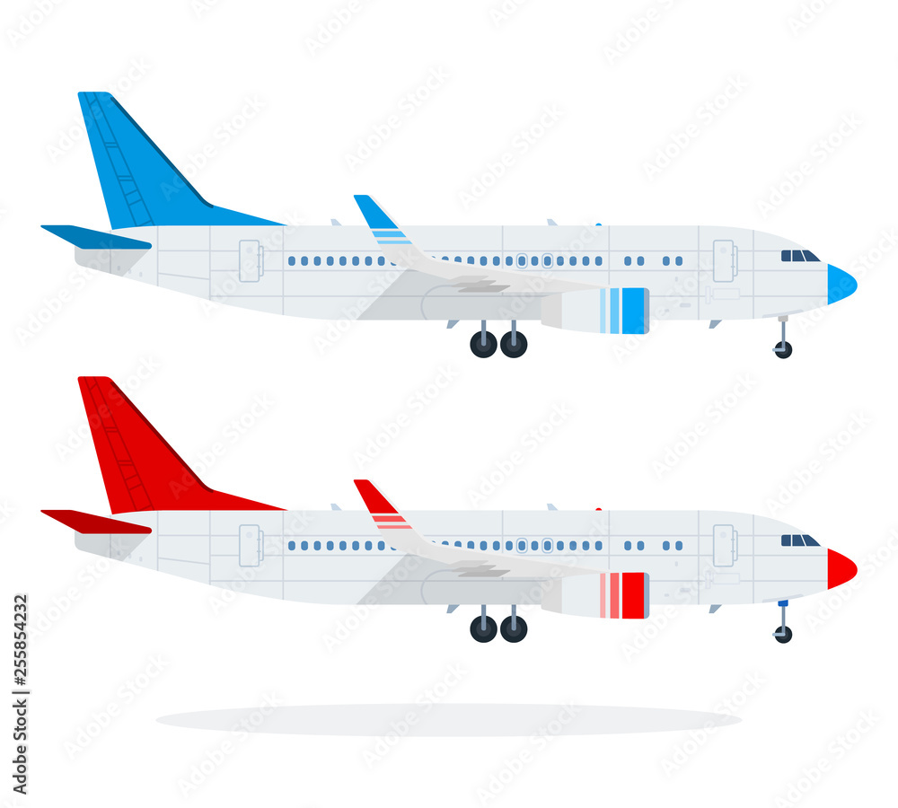 Passenger airliners vector flat material design isolated object on white background.