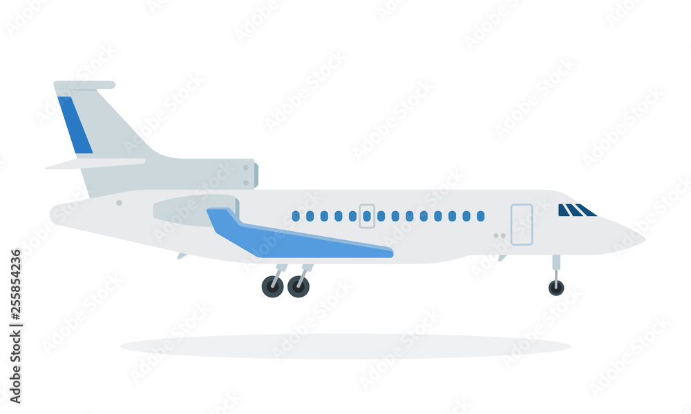 Passenger plane vector flat material design isolated object on white background.