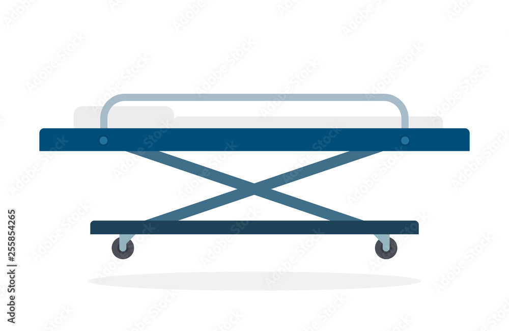 Stretcher on wheels vector flat material design isolated object on white background.