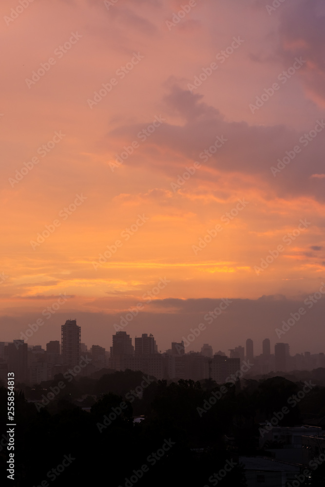 Sunset in the summer of the city of Sao Paulo, Brazil.