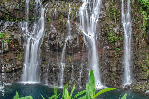 view on waterfall with jungle on mauritius island