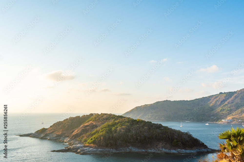 Landscape of laem phrom thep sea view in sunset time, phuket province, Thailand