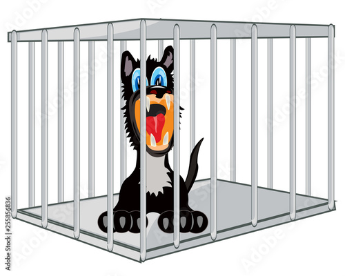 Vector illustration of the cartoon of the wolf in steel hutch