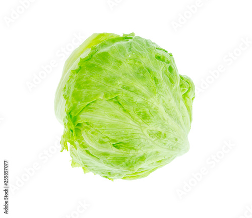 Iceberg lettuce head isolated on white background.