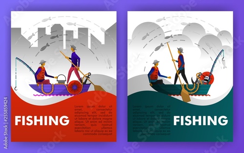 fishermen are fishing on the edge of the port, carrying canoes and traditional fishing gear. can be use for, landing page, website, mobile app, poster, flyer, coupon, gift card, smartphone ,web design