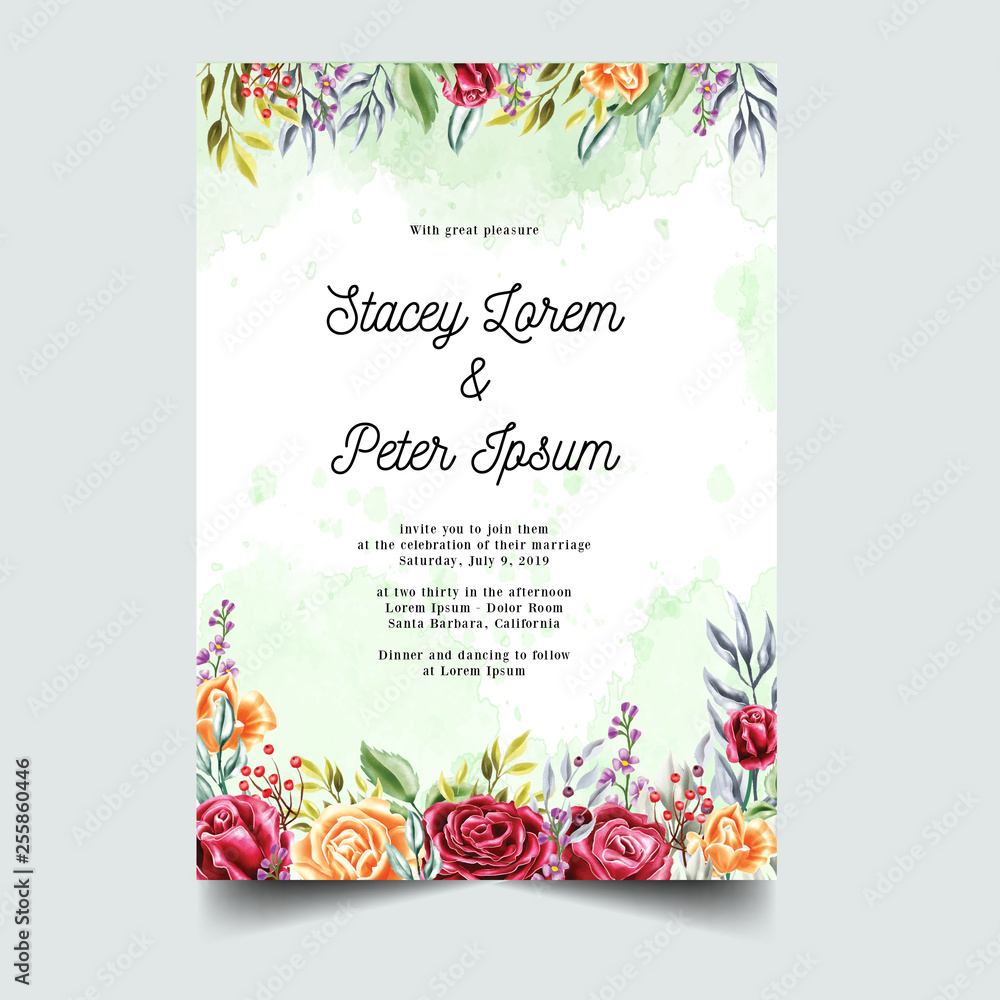 Obraz premium sweet rose red orange watercolor background, frames, templates wedding invitation
