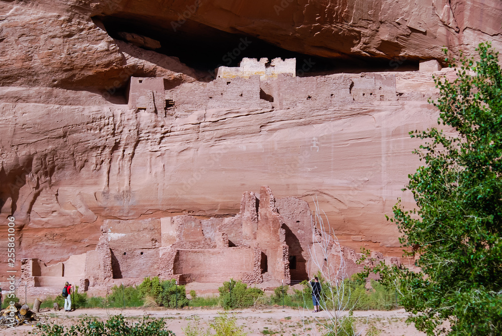 Unidentified Tourists View White House Ruins from Floor of Canyon de Shelly National Monument