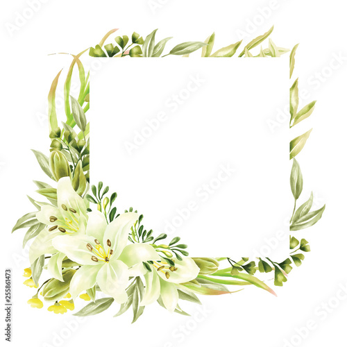 greenery watercolor lily frame multipurpose background