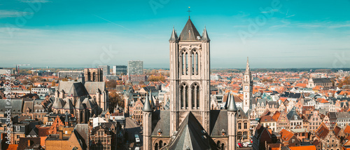 Obraz na płótnie Aerial view of Ghent, Flanders, Belgium w salonie