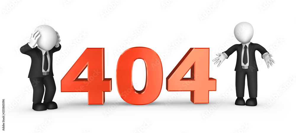 3d business people in black suites and 404 error, page not found. 3d business people in black suites and 404 error, page not found.