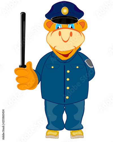 Cartoon animal police with bat in hand