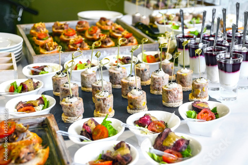 Catering Service Concept: Assorted Snacks Served at a Business Event, Hotel, Birthday or Wedding Celebration. © Eugene Put