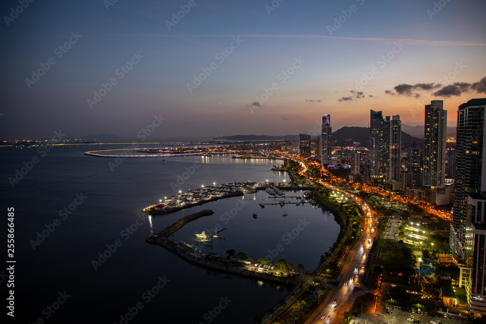 Aerial View from skyline in Panama City/Panama. View to the historical part of Panama City called Casco Viejo.