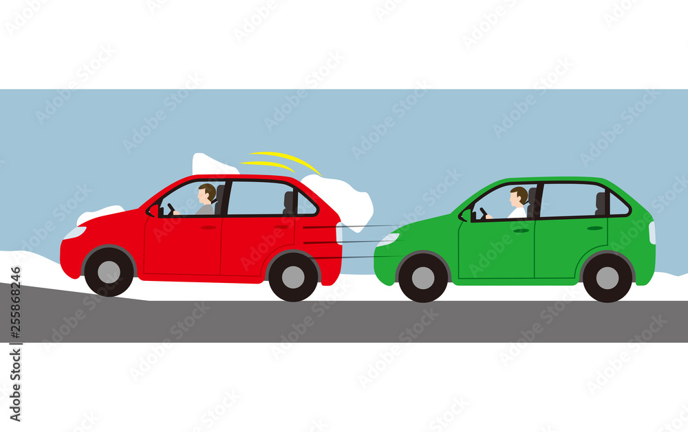 Fototapeta premium 自動車の屋根に雪がつもったままの走行による危険