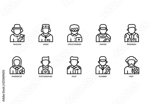 Jobs and occupations icons set