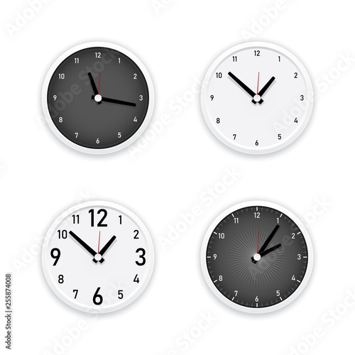 Realistic White and black office wall clock icon set.design concept for start up,development and innovation, creativity, icon, Vector,eps10
