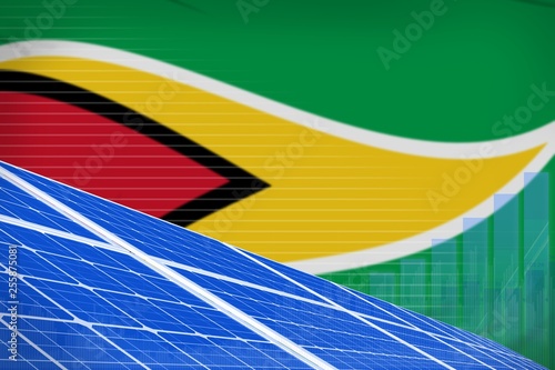 Guyana solar energy power digital graph concept - green natural energy industrial illustration. 3D Illustration