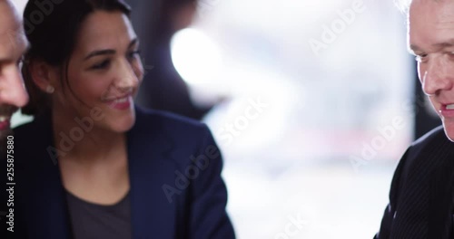 Wallpaper Mural 4K Close up excited young couple getting a loan approval from bank manager Torontodigital.ca