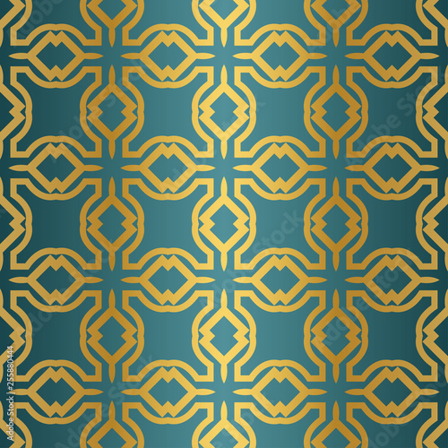 Geometric Seamless Pattern. Modern Ornament. Vector Illustration. For The Interior Design, Wallpaper, Decoration Print, Fill Pages, Invitation Card, Cover Book. blue gold color