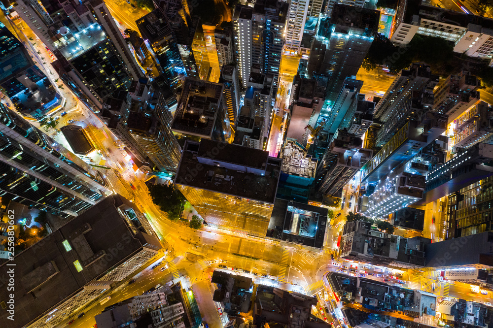 Top view of Hong Kong commerical district at night