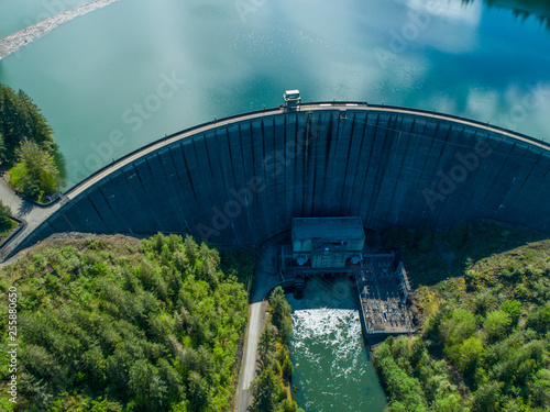 Aerial View Alder Lake Dam Concrete Wall © CascadeCreatives