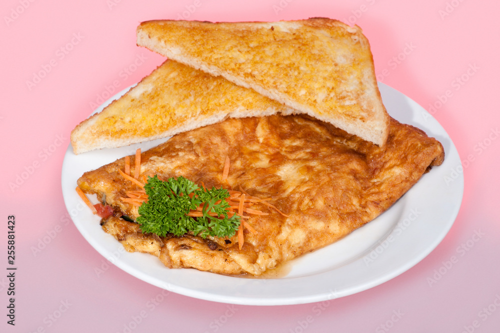 Fried eggs with bread and salad Fried eggs with bread and salad