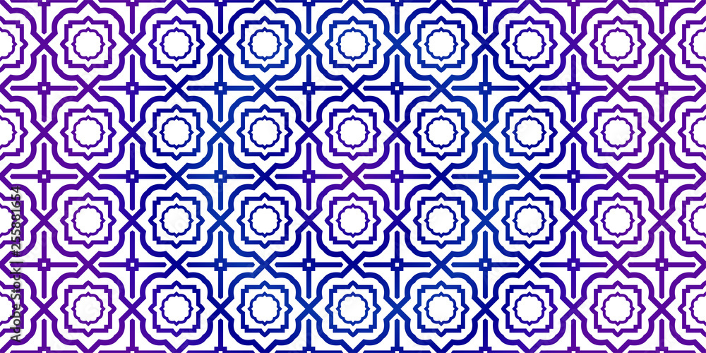 Fototapeta premium Vector Seamless Pattern With Abstract Traditional Geometric Style. Repeating Sample Figure And Line. Paper For Scrapbook. Blue purple gradient