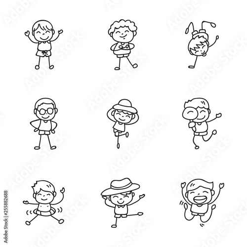 hand drawing cartoon happy kids vector illustration