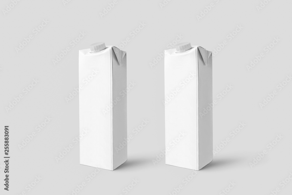 Milk or Juice Package Mock-up isolated on soft gray background. 3D rendering.