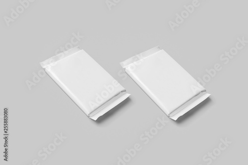 White Blank Food Pouch Bag Packaging. Packaging For Snacks, Chips, Sugar, Spices, Or Other Food. 3D rendering. Mock up template ready for your design.