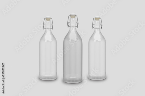 Empty Swing top Bottle isolated on soft gray background. 3D rendering.