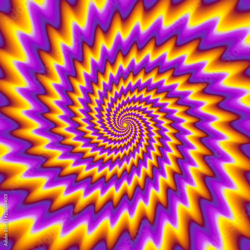 Pulsing fiery spirals. Optical expansion illusion.