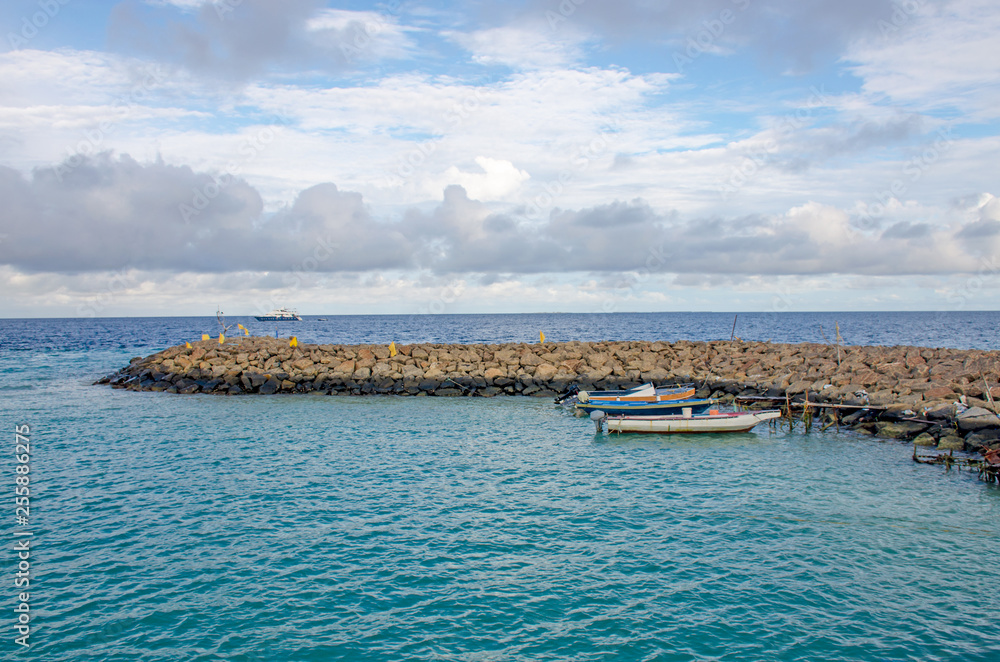  mooring for boats on the island of Maldives